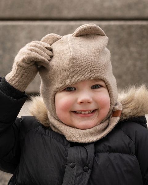 Kids Knitted Balaclava &amp; Gloves 2-Piece Set Creamy beige