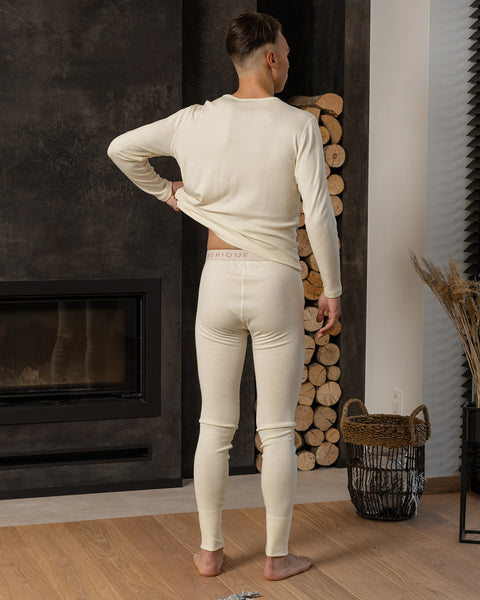 Men's Merino 250 Set of Long Sleeve &amp; Bottom Rub Natural