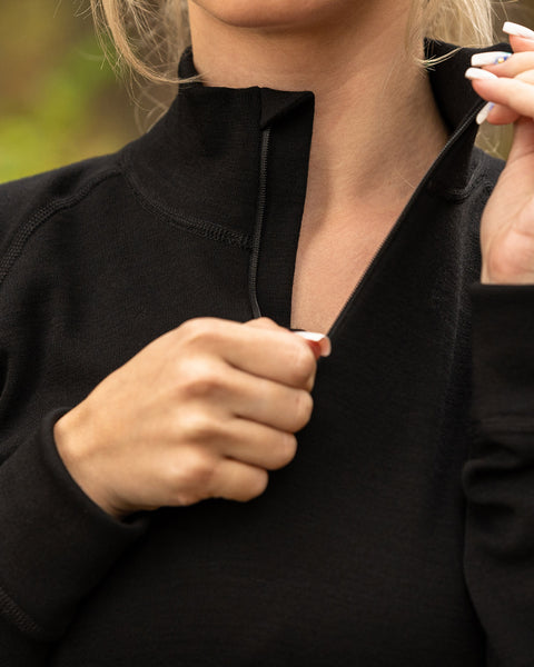 Women's Merino 250 Set of Zip Neck Top &amp; Jogger Sweatpants Black
