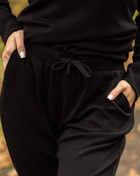 Women's Merino 250 Set of Zip Neck Top &amp; Jogger Sweatpants Black