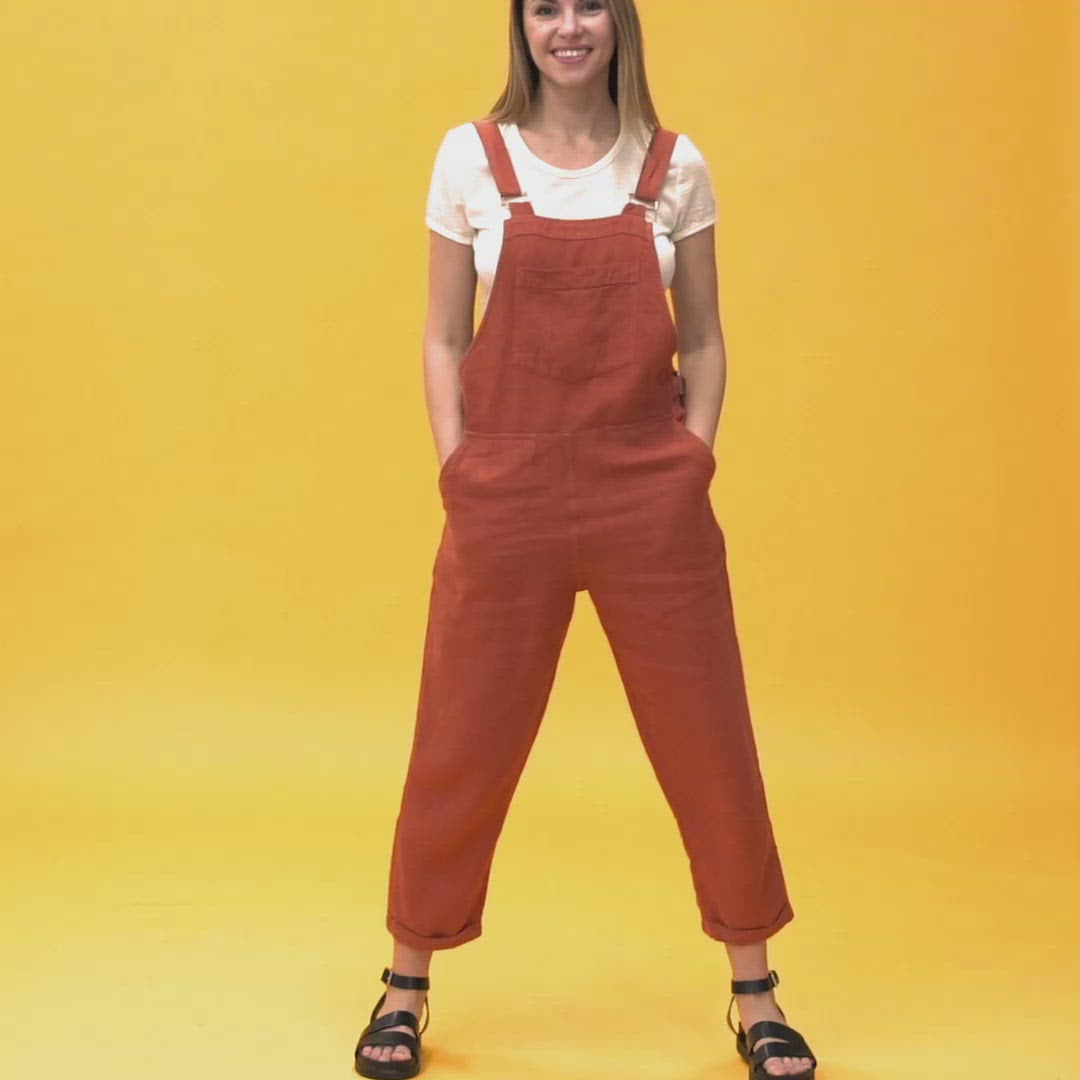 Leinen Latzhosen Jumpsuit Nicci Zimtrot