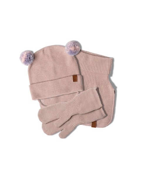 Knitted Baby Beanie, Dickie &amp; Mitten's 3-Piece Set Dusty Pink