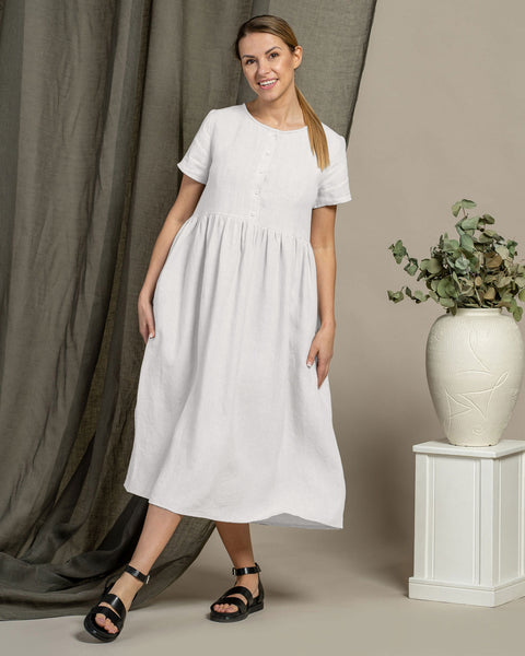 Linen Smock Dress Maria Pure White