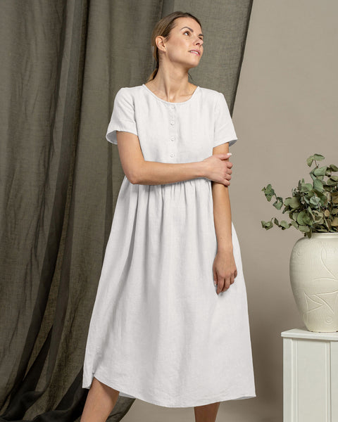 Linen Smock Dress Maria Pure White